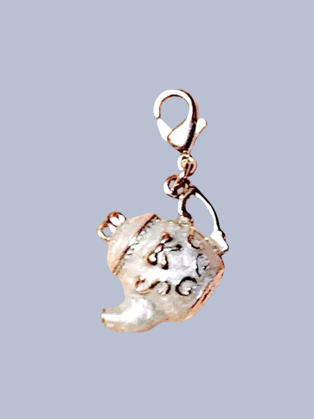 Teapot w/Lobster clasp Siver & Gray Zipper pull, purse, shoe Charms